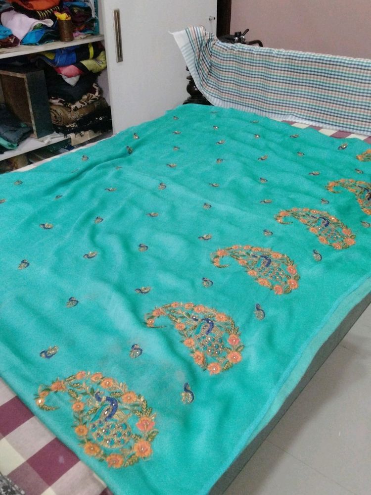 Beautiful  Sea Green Georgette Saree