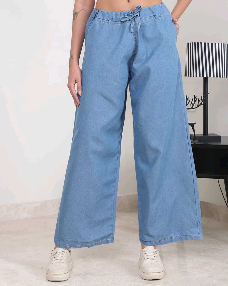 Mid Blue Elasticated Drawstring Waist Jeans