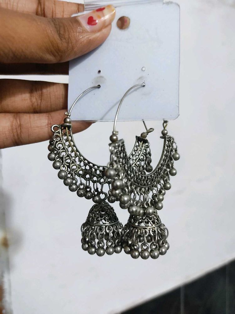 Chandbali Oxidised Jhumka Set