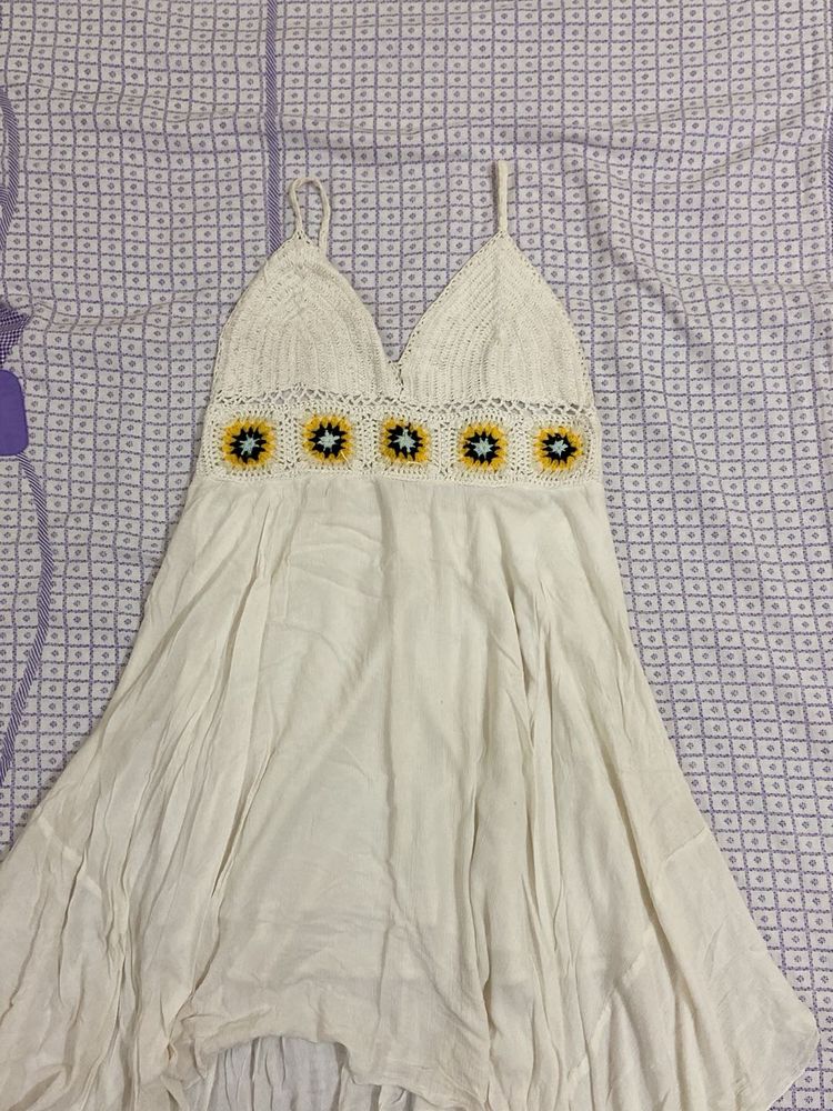 Crochet Sunflower Mini Dress