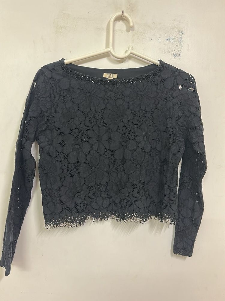 Elegant Black Lace Long Sleeve Top