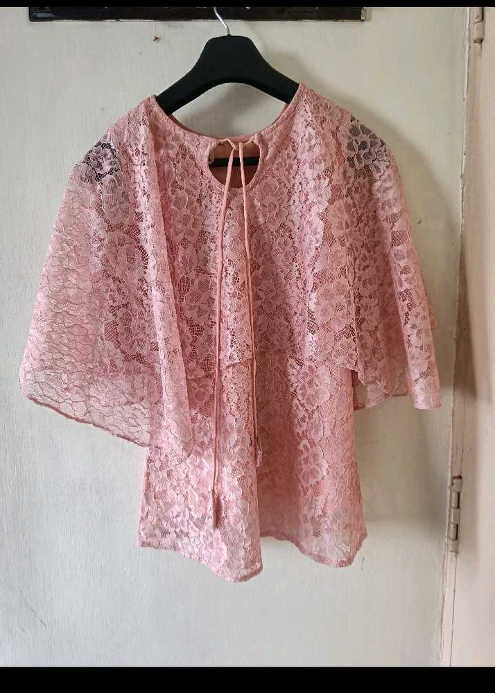 Elegant Pink Lace Cape Top
