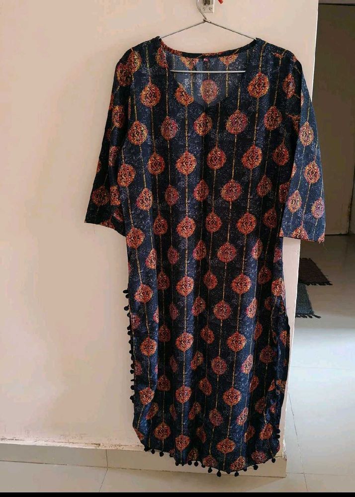 Patterned Pom-Pom Trim Tunic
