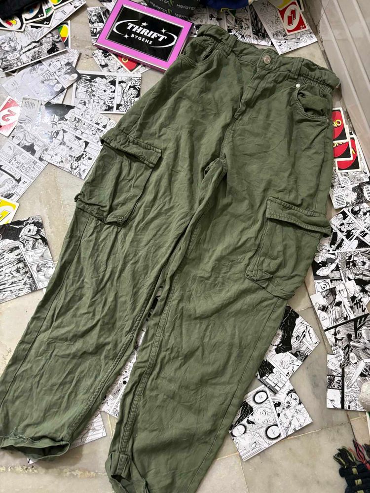 Bershka Olive Green Cargo Pants