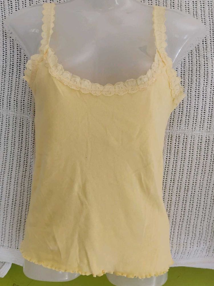 Yellow Lace Trim Tank Top