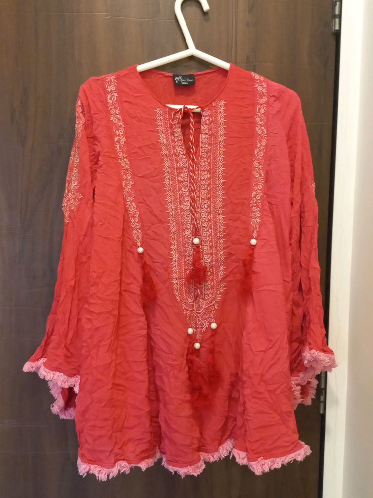 Peplum Red Embroidery Wark Mast Dress