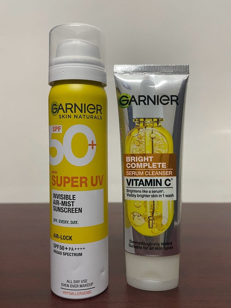 Garnier Combo Of Facewash And Sunscreen Spray New