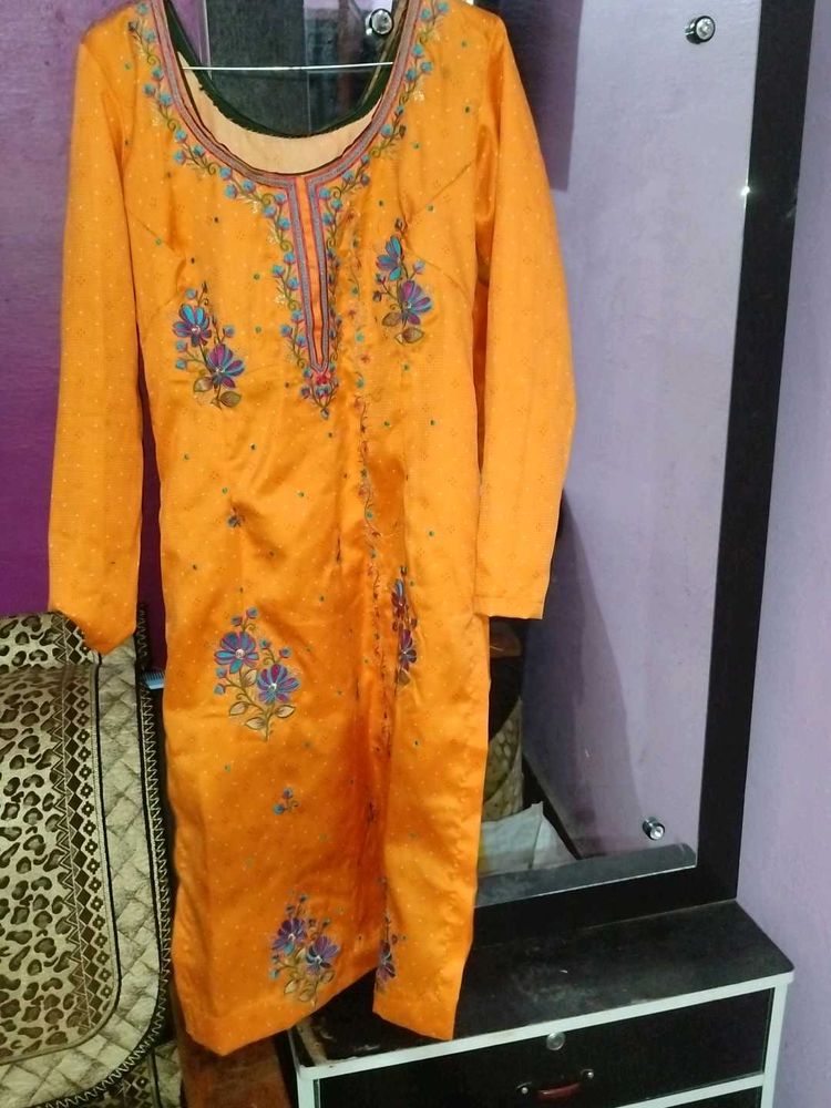 Orange Embroidered Kurti Dress