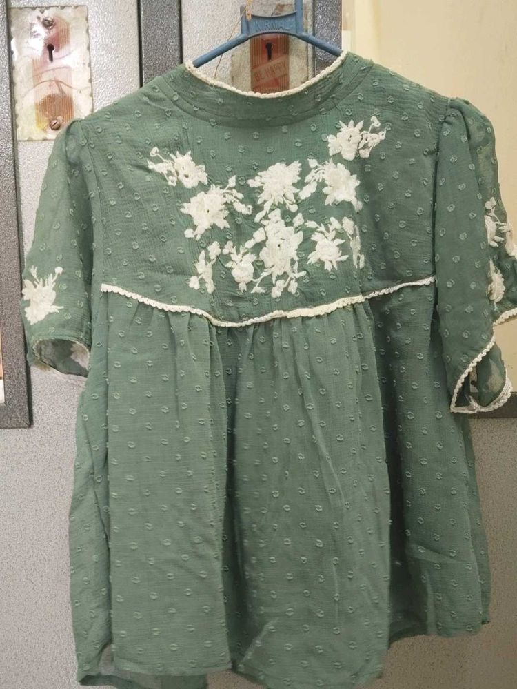 Green Embroidered Top