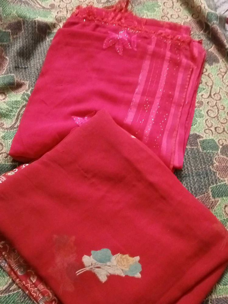 Red Saree with Floral Detail