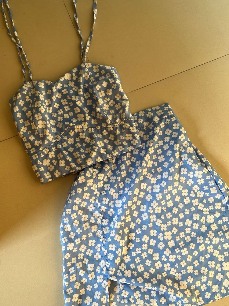 Blue And White Flower Co-ord Set