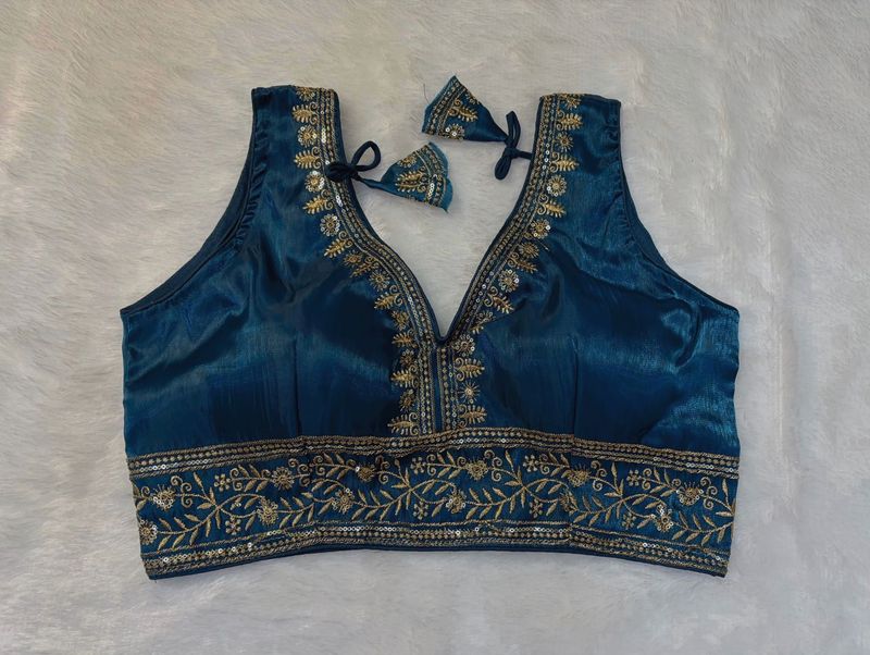 Embroidered Teal Blouse