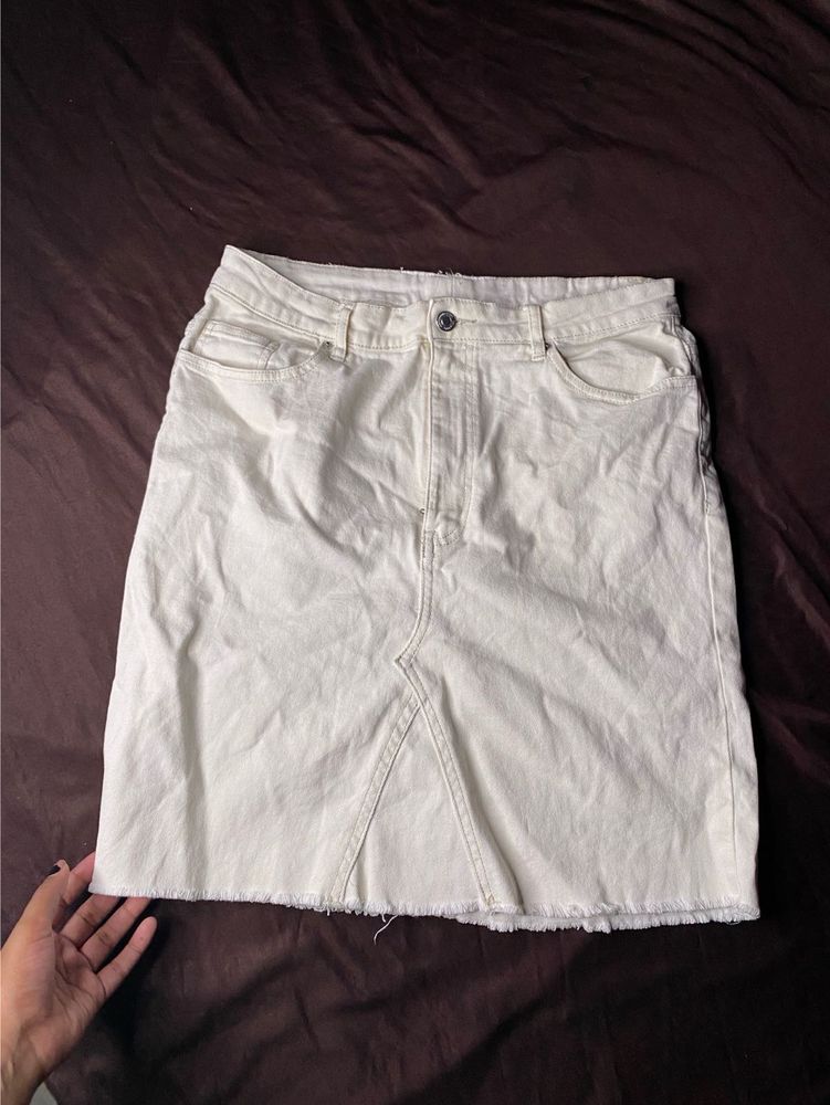 White Denim Mini Skirt