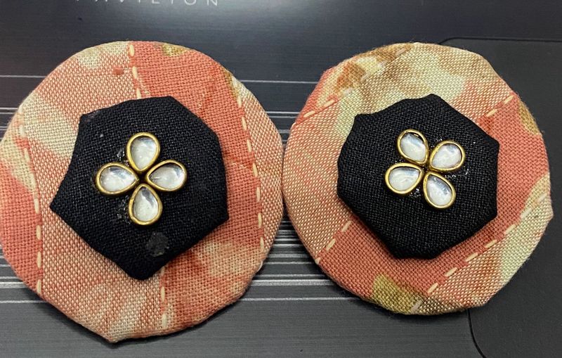 Peach Floral Fabric Base Earrings