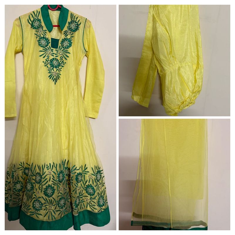 🆕 Yellow &amp; Green Embroidered Anarkali