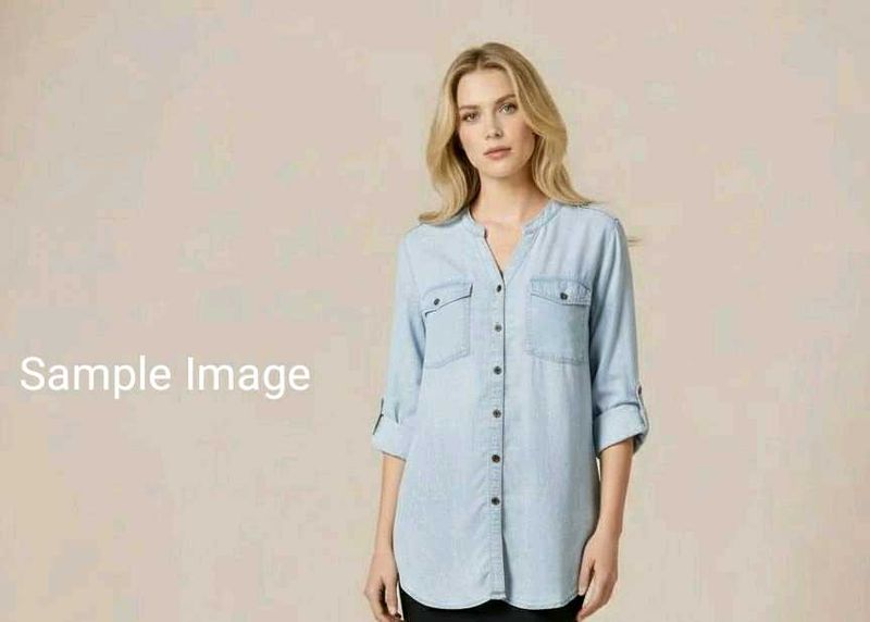 Denim Look Button-Down Top/ Shirt