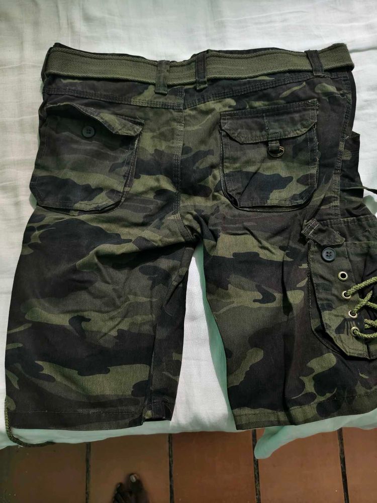 Camo Cargo Shorts With Belt
