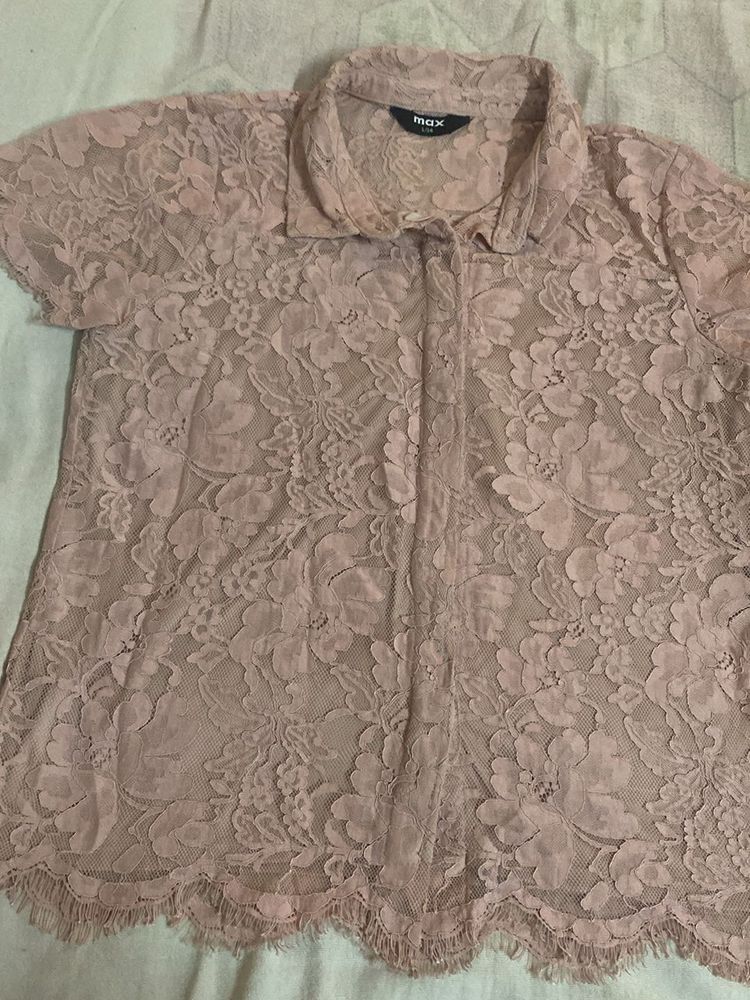 Dark Peach Colour Full Netted Collard Linning Top
