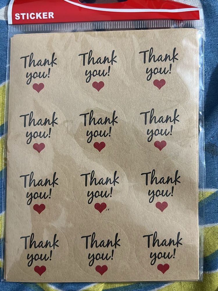 a pack of 5(60) thankyou stickers , bow and cluter