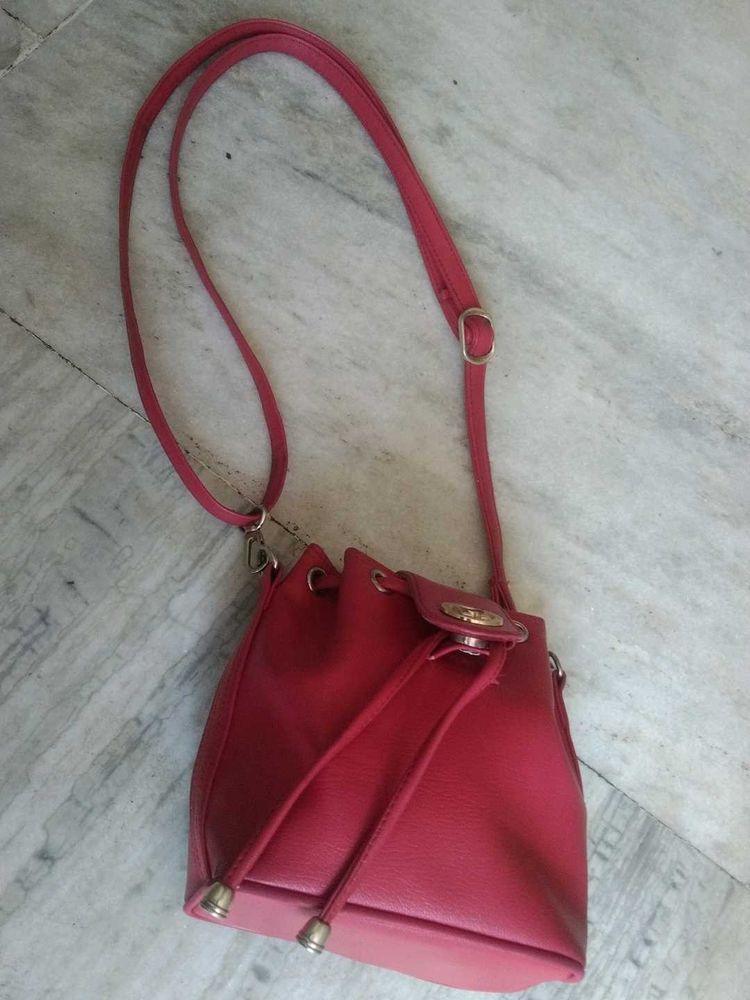 Red Bucket Style Crossbody Bag