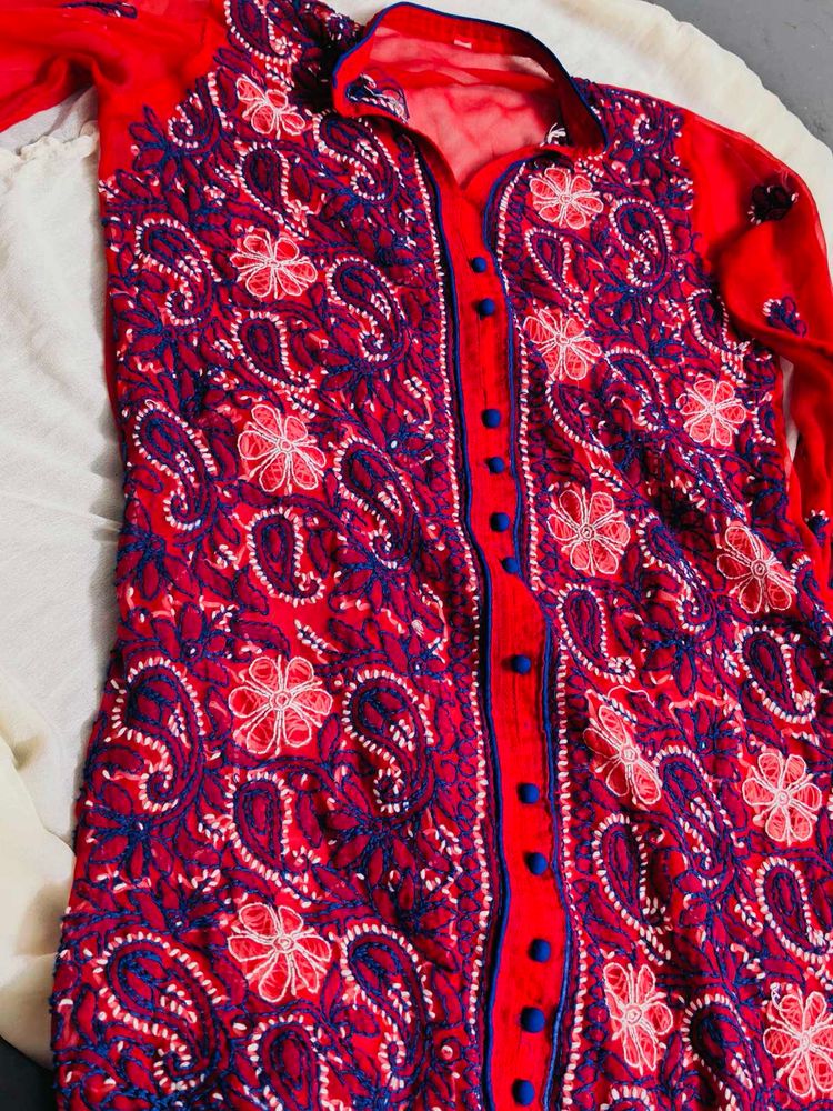 Red Embroidered Kurti
