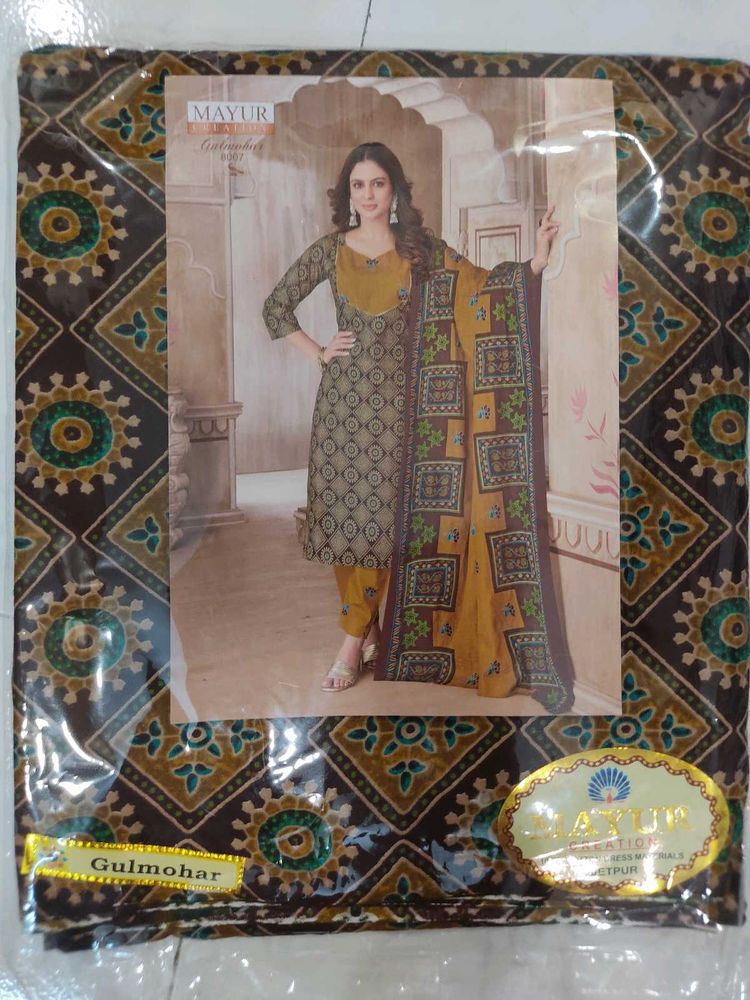 Elegant Mustard &amp; Olive Green Salwar Material