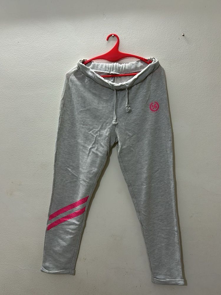 Grey Joggers with Pink Stripes