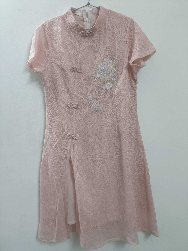 Pink Embroidered Cheongsam Dress