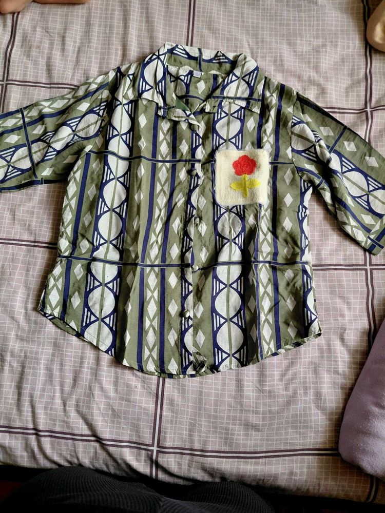 Patterned Shirt with Flower Detail