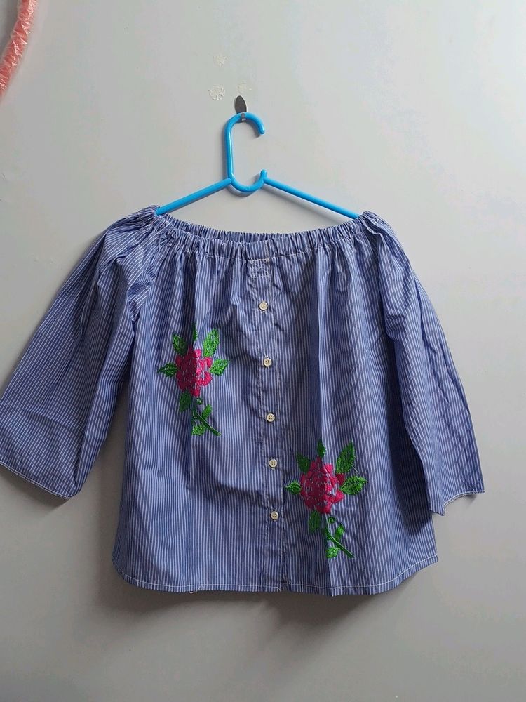 Blue off shoulder top