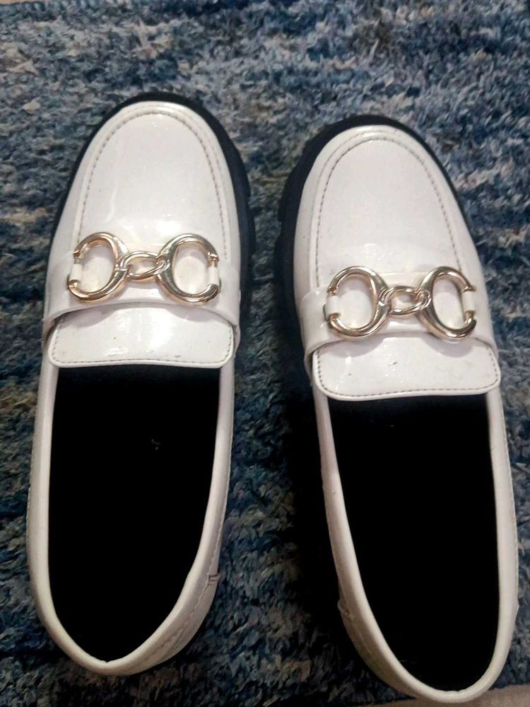 White Loafers with Gold Detail Size 7