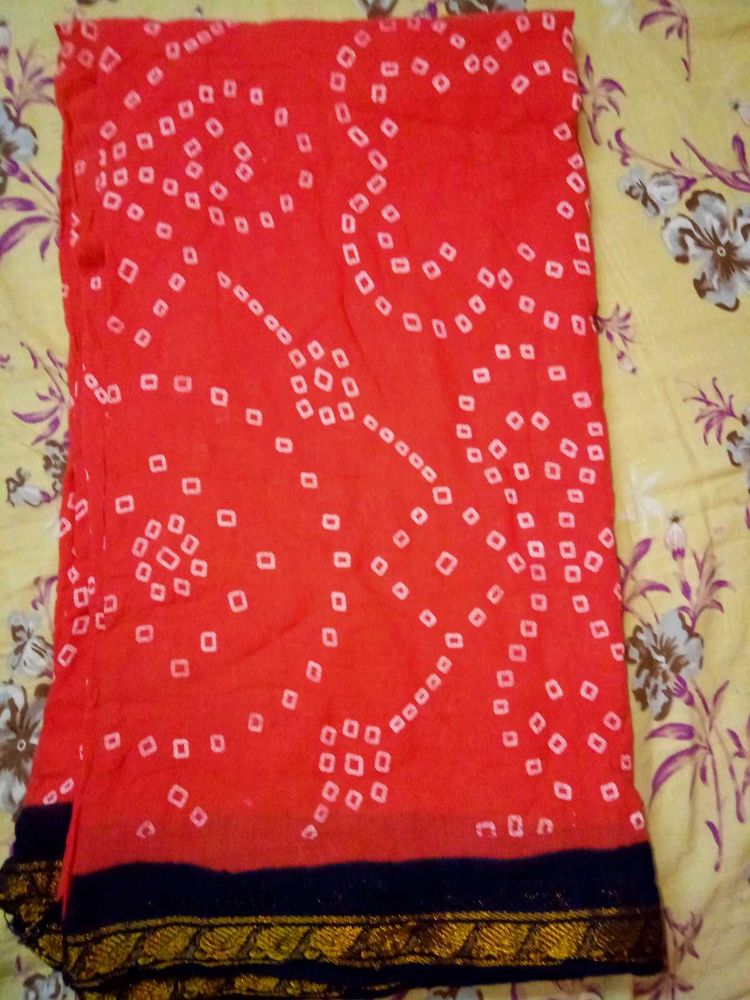 Red Bandhani Saree with Border