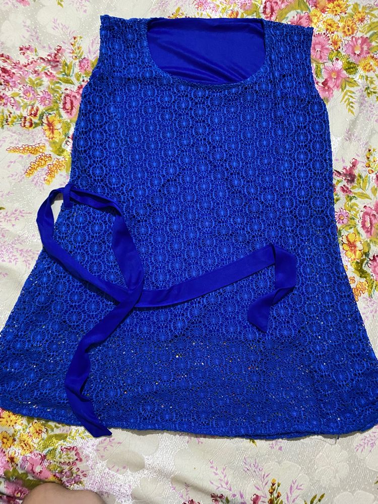 Very Beautiful,pretty Flower Netted Blue Colourtop