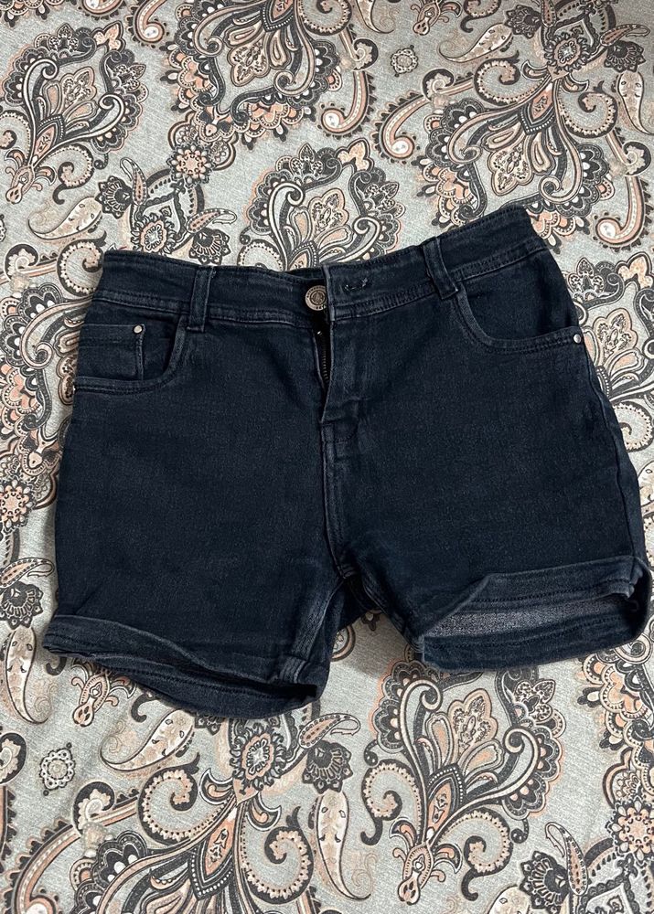 Black Denim Cuffed Shorts