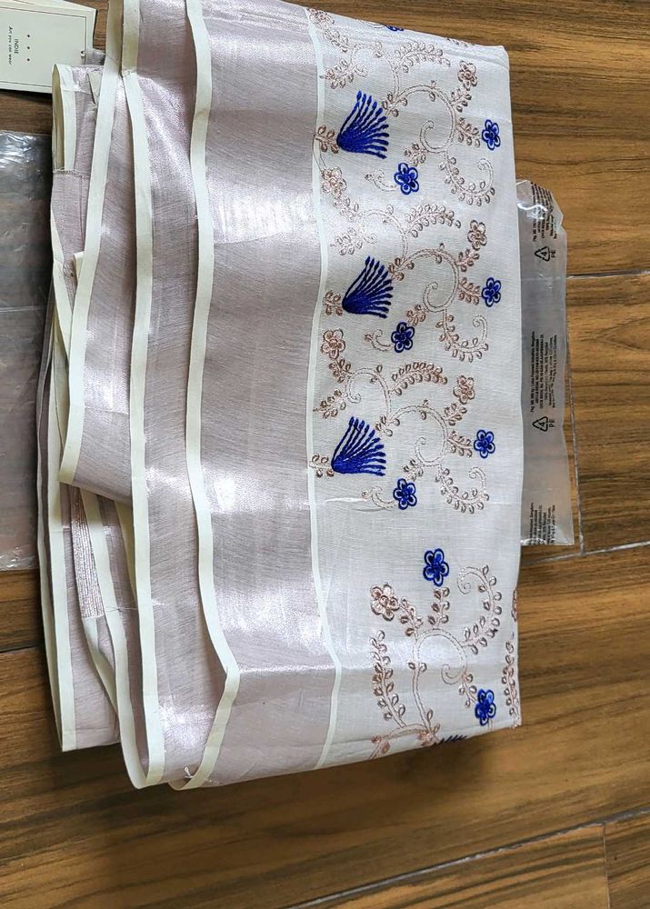 Kerala Kasavu Embroidery Tissue Sarree Brand New
