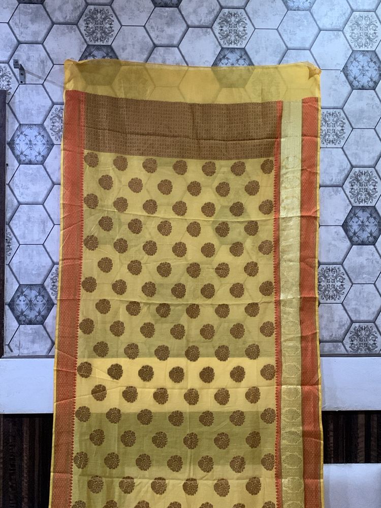 Yellow Cotton Silk Saree
