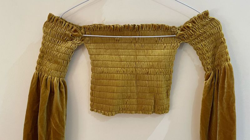 Gold Velvet Off-Shoulder Top