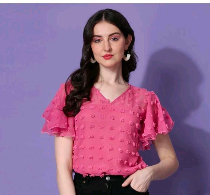 Pink Ruffle Sleeve Top