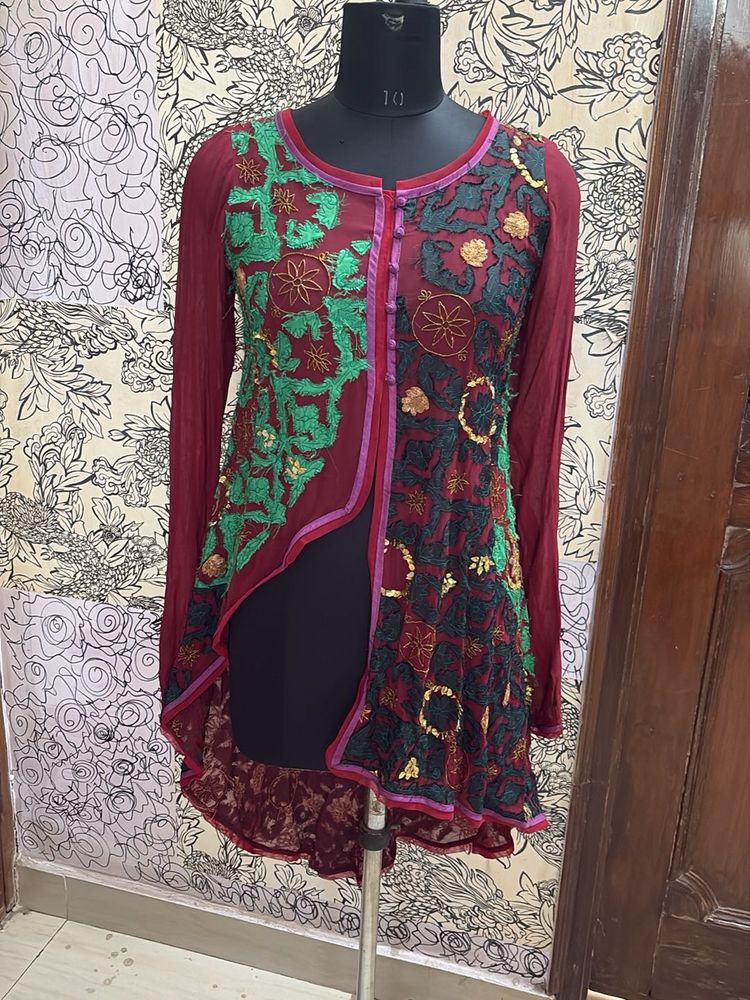 Embroidered Jacket High Low Pattern