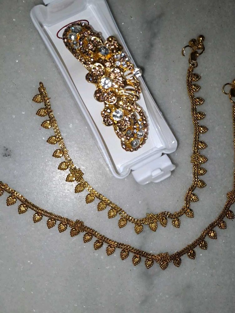 Comboo Golden Anklet &amp; Hair Clip Set
