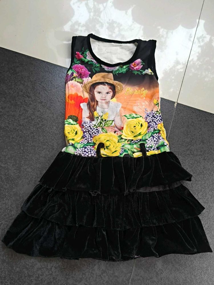 Girl's Floral Print Tiered Dress