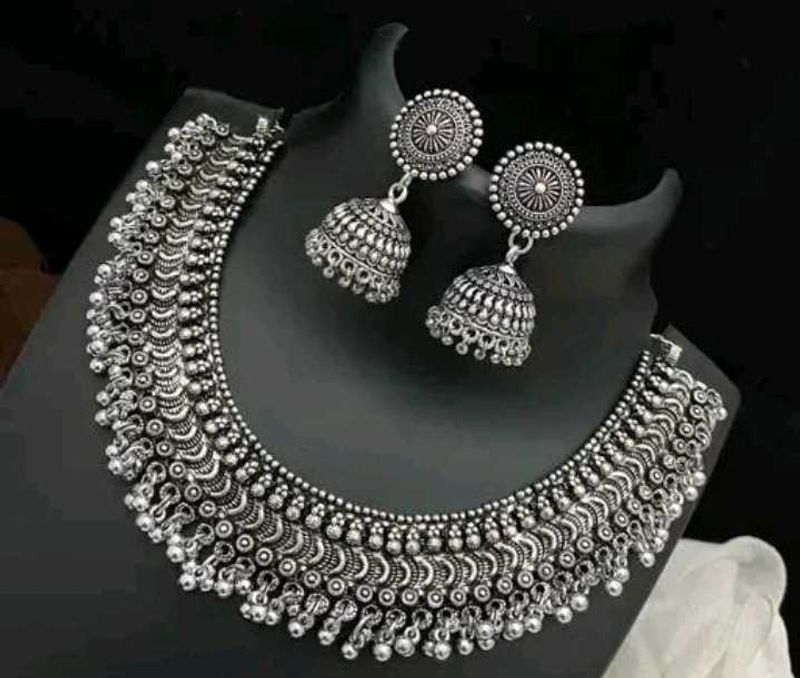 Oxidized Silver Jhumka Set