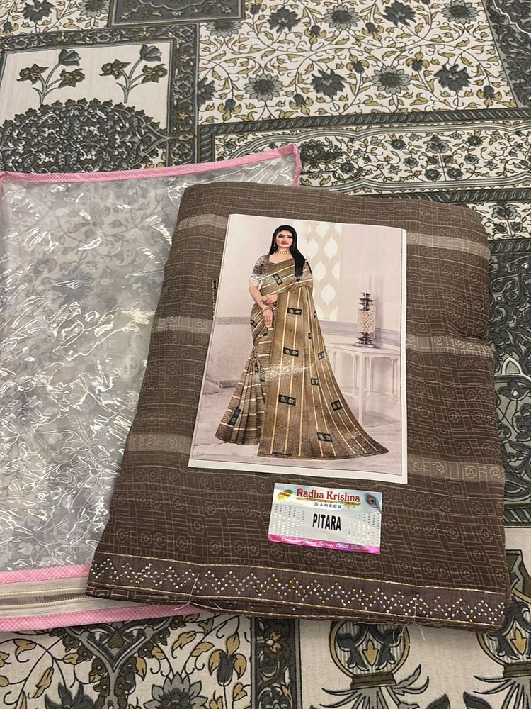 Elegant Brown Striped Saree