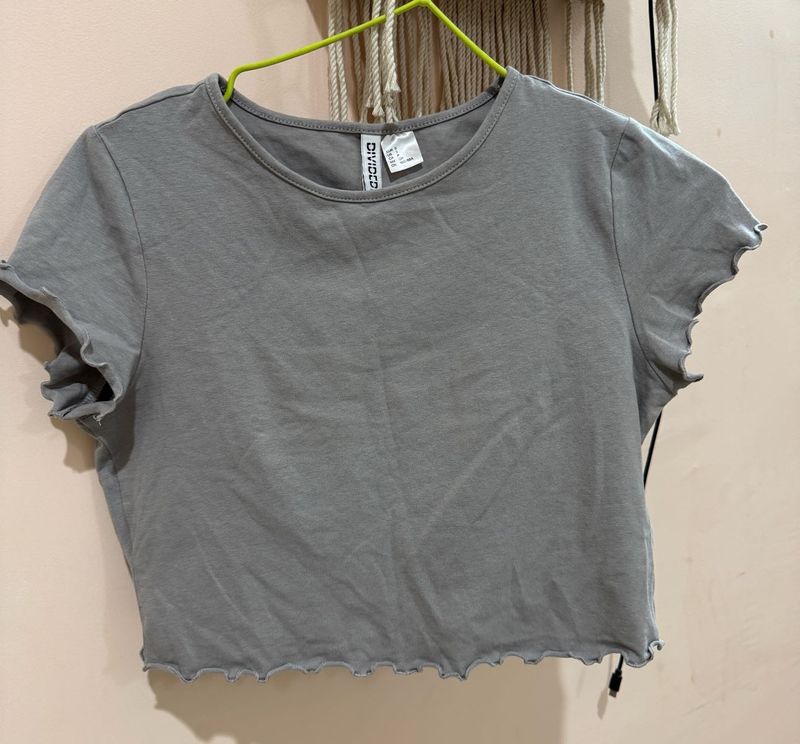 Grey Ruffle Trim Tee