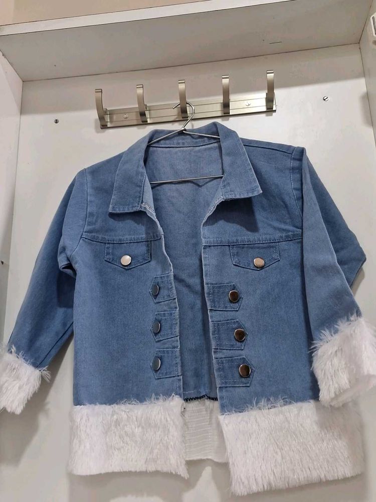 Denim Jacket with Fur Trim