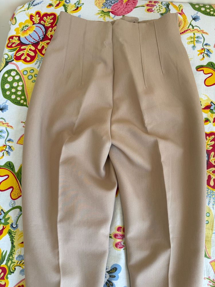High-Waisted Beige Trousers