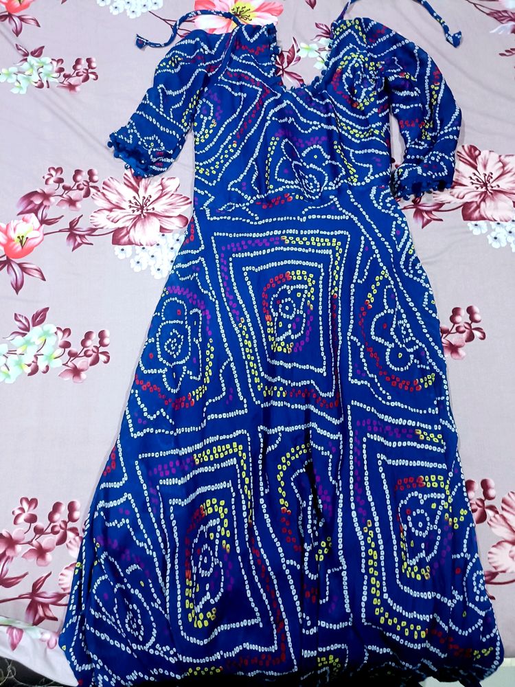 Blue Bandhni Long Gown