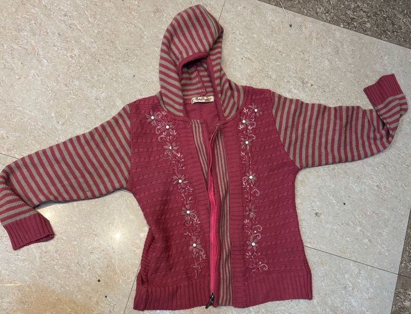 Striped Hooded Knit Cardigan