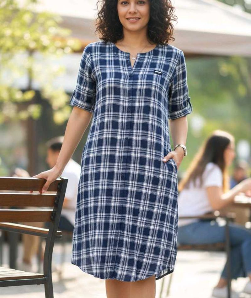 Blue Plaid Shirt Dress