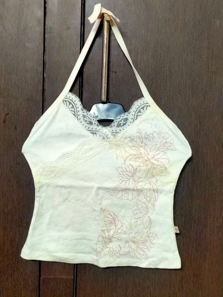 White Halter Neck Top